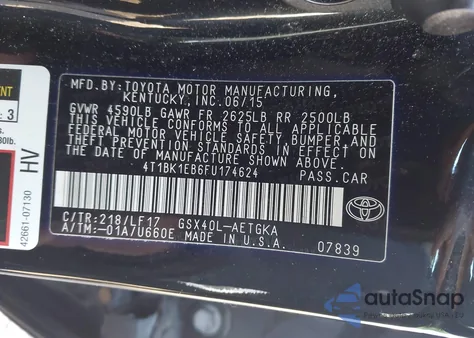 2015 Toyota Avalon Xle Premium z USA, uszkodzony, nr VIN 4T1BK1EB6FU174624